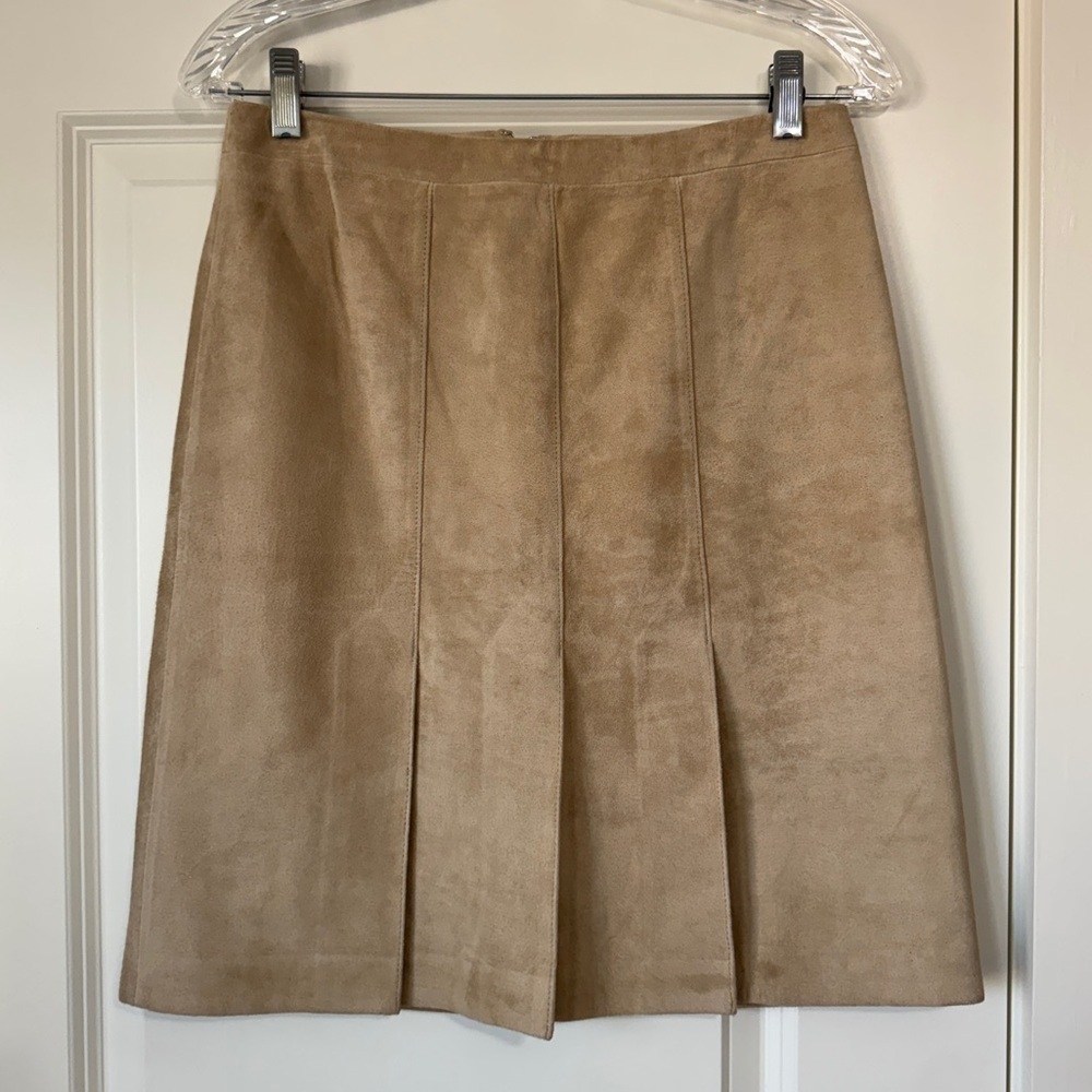 Ann Taylor Loft 2 Tan Suede Leather Pleated Skirt ~ Bohemian Western Vintage Y2K